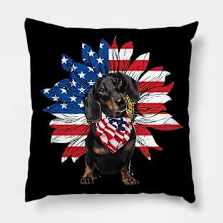 Dachshund American Flag Sunflower Pillow