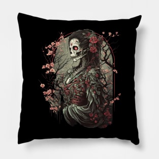 Neo-Gothic Cyber Reaper Floral Skull Pillow