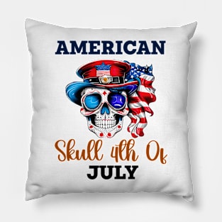 Patriotic Skull in Stylish Hat & Glasses Pillow