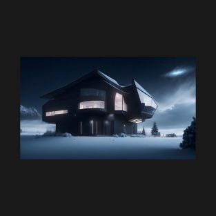 Black futuristic house in snowy place T-Shirt