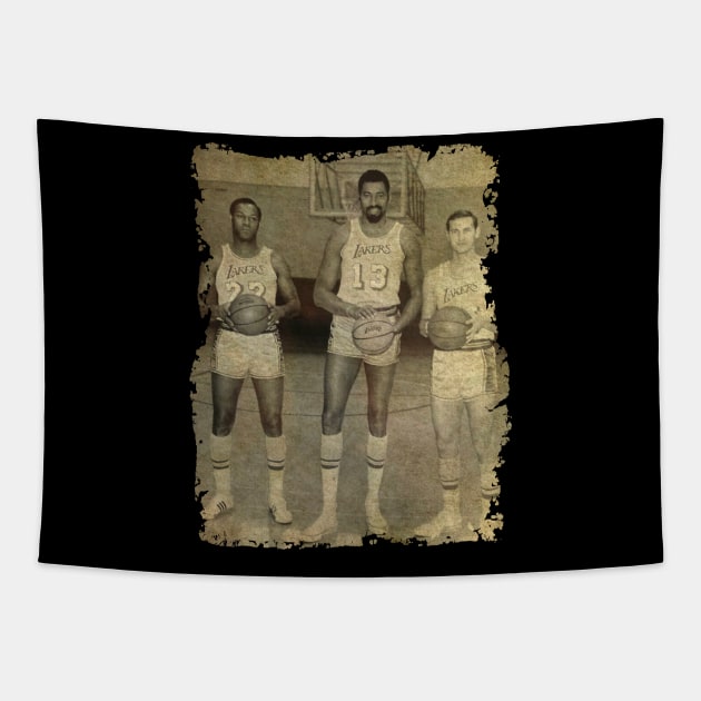 Elgin Baylor, Wilt Chamberlain and Jerry West - Lakers Show Tapestry by Omeshshopart