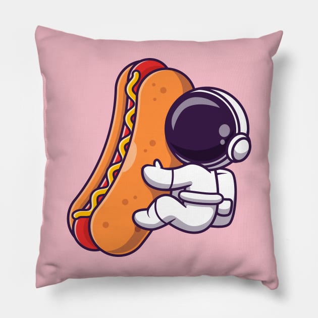 Cute Astronaut With Hot Dog Cartoon Pillow by Catalyst Labs