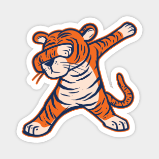 Dabbing Tiger // Orange and Navy Cartoon Tiger Magnet