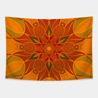 Cartoon Mandala Flower Orange and Red Tapestry