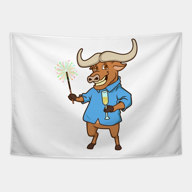 Buffalo with sparkler - Happy New Year Tapestry by Modern Medieval Design