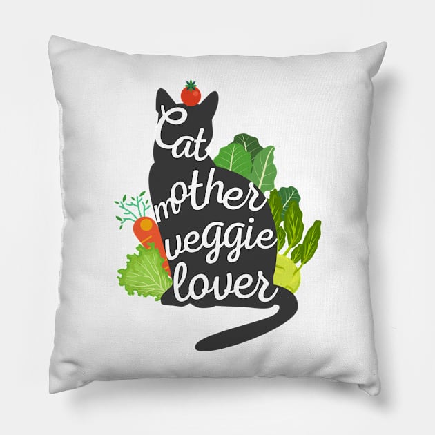 Mother Veggie Lover (Grey Cat Silhouette) Pillow by leBoosh-Designs