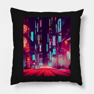 Vibrant Cyberpunk City Pillow