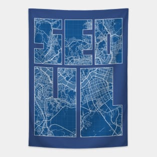 Seoul, South Korea City Map Typography - Blueprint Tapestry