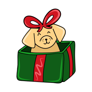 Cute Christmas Holiday Dog in a Red and Green Giftbox Present, made by EndlessEmporium T-Shirt