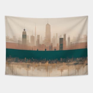 Modern Teal Beige Abstract Minimalist City Cityscape Skyline Tapestry