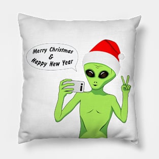 Alien in a Santa hat Pillow