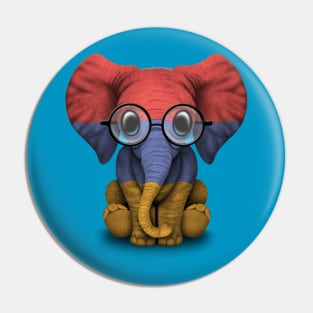 Baby Elephant with Glasses and Armenian Flag Pin