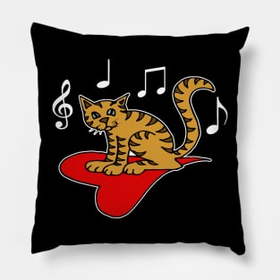 Music Lovers Funny Cat Heart Musical Notes Pillow