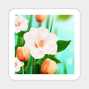 White Orange Flowers Art Magnet