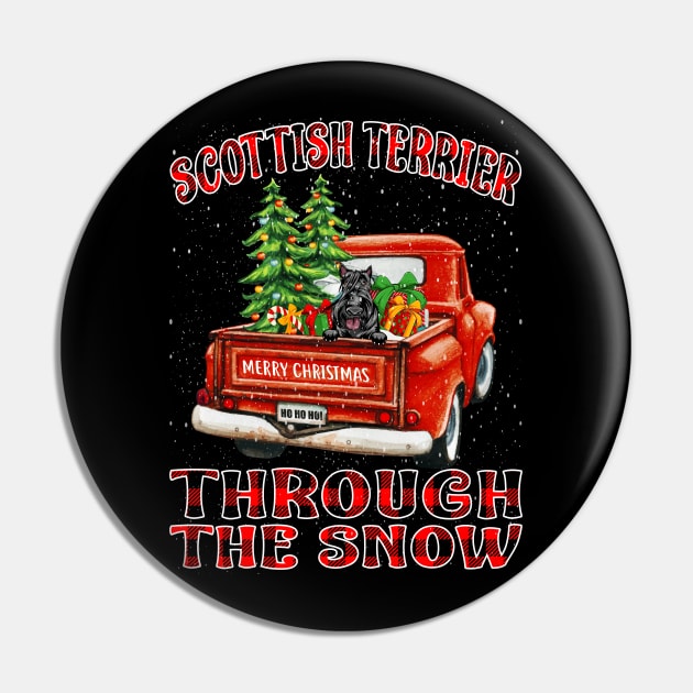 Christmas Scottish Terrier Through The Snow Dog Santa Truck Tree Pin by intelus