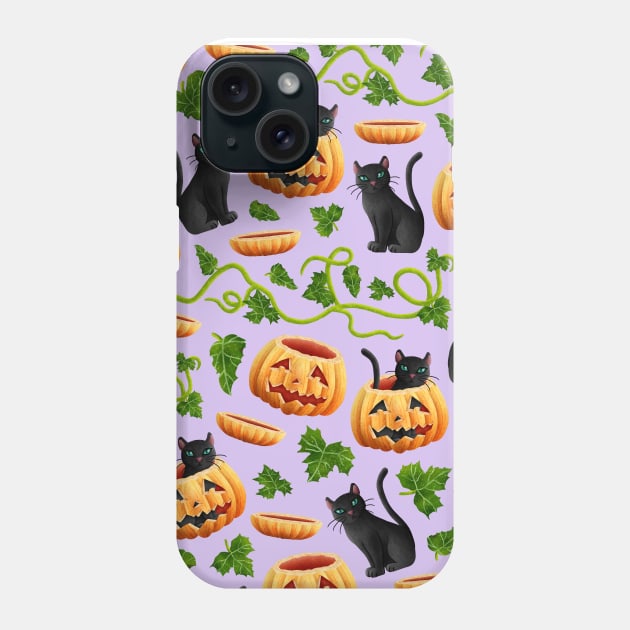 Halloween pumpkin.Black cat.vine Phone Case by CleanRain3675