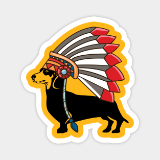 Dachshund dog native American Indian feathers hat Magnet