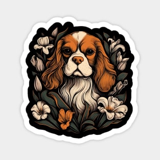 King Charles Spaniel with lilies illustration Magnet