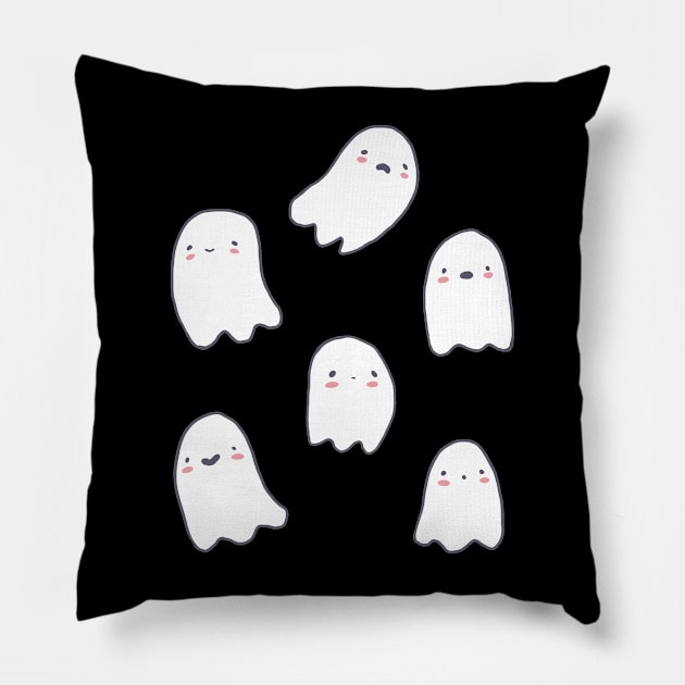 Cute spooky ghost illustration for Halloween Pillow by Yarafantasyart