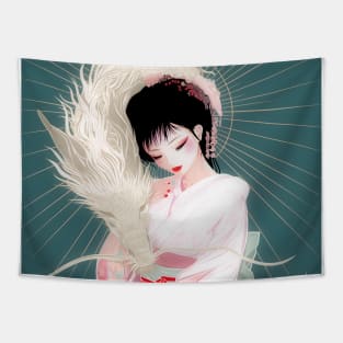 Geisha and white dragon 94007 Tapestry