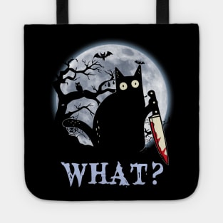 Black Cat What Murderous With Knife Halloween Shirt Tote