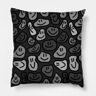 Grey Distorted Smiley Faces Pillow