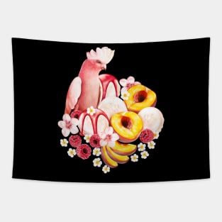 Pretty Peach Melba and a Pink Galah Parrot Tapestry