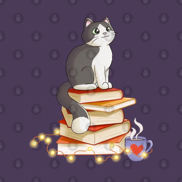 Cat Sitting On Books by Meowrye