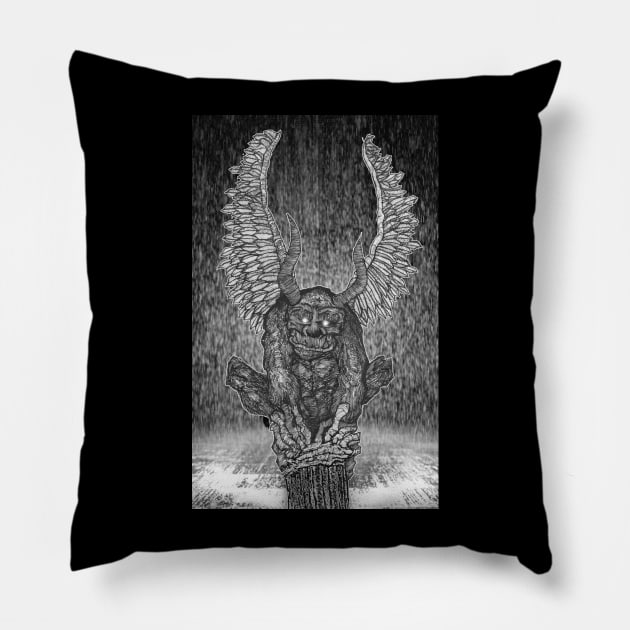 Melancholy Gargoyle Pillow by Christopher's Doodles