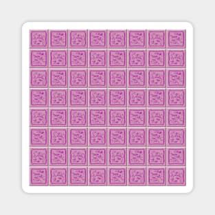 Seamless patchwork pattern from square patches in purple tones. Magnet