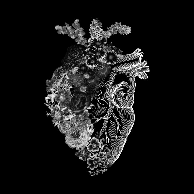 Flower Heart Spring Black and White Inverse by Tobe Fonseca by Tobe_Fonseca