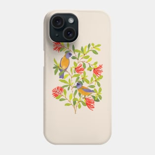 Colorful birds on floral branch Phone Case