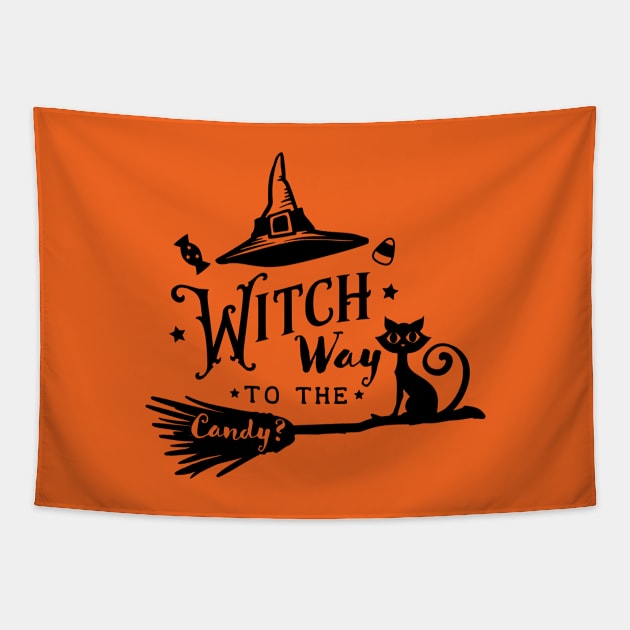 Halloween - Witch Way to the Candy? Tapestry by Design By Leo