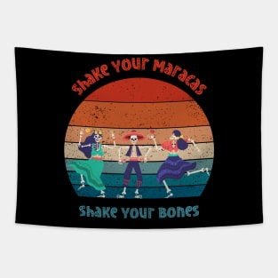 Dancing Skeletons Rainbow Shake Your Maracas Tapestry