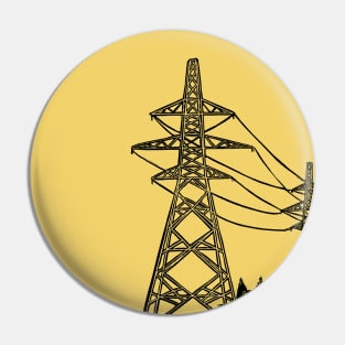 Electricity Pylons Linocut Silhouette on Mustard Yellow Pin