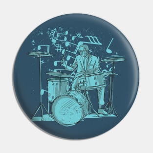 Vintage Jazz Drummer Illustration Pin