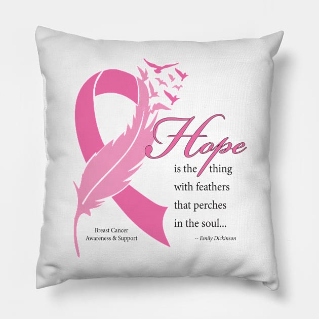 Breast cancer hope quote with black type Pillow by Just Winging It Designs