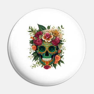 Sugar Skulls and Flowers Pin