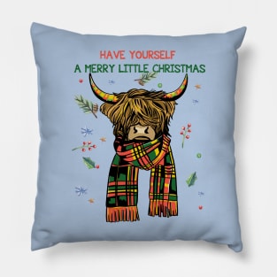 Highland Cow Christmas Spirit Pillow