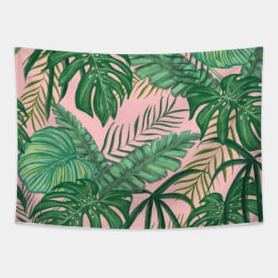 Pretty Pink & Tropical Greenery Pattern Tapestry