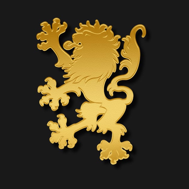 Golden Gradient Embossed Heraldic Lion With Shadows by HumusInPita