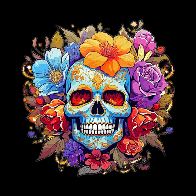 Light Blue Dia de Los Muertos Day of the Dead Sugar Skull by Tees 4 Thee