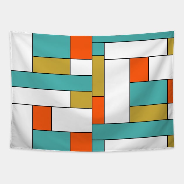Orange Gold Turquoise Color Block Mid Century Tapestry by OrchardBerry