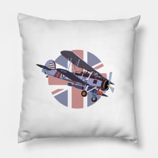 Fairey Swordfish British Torpedo Bomber with British Flag Pillow