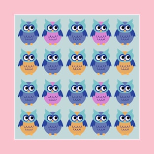 COLORFUL OWLS DESIGN PATTERN T-Shirt