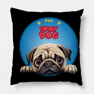 I Love my dog Pug Pillow