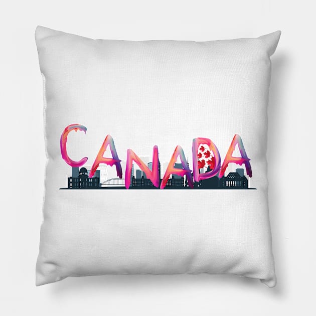 Canada Landmarks Watercolor police - Pink lettering Pillow by zoolos