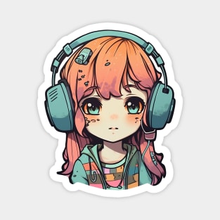 Cute headphone anime girl Magnet