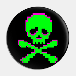 Neon Green Pink Skull Crossbones Punk Pin