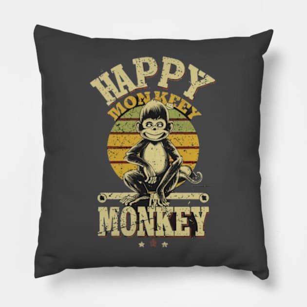 Happy Monkey Pillow by TshirtMA